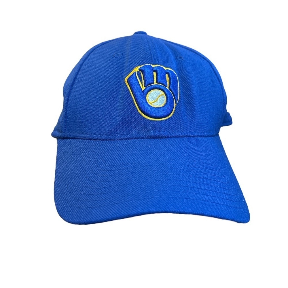 New Era Milwaukee Brewers Stretch‎ Fit Hat Blue and Yellow Size Small/Medium